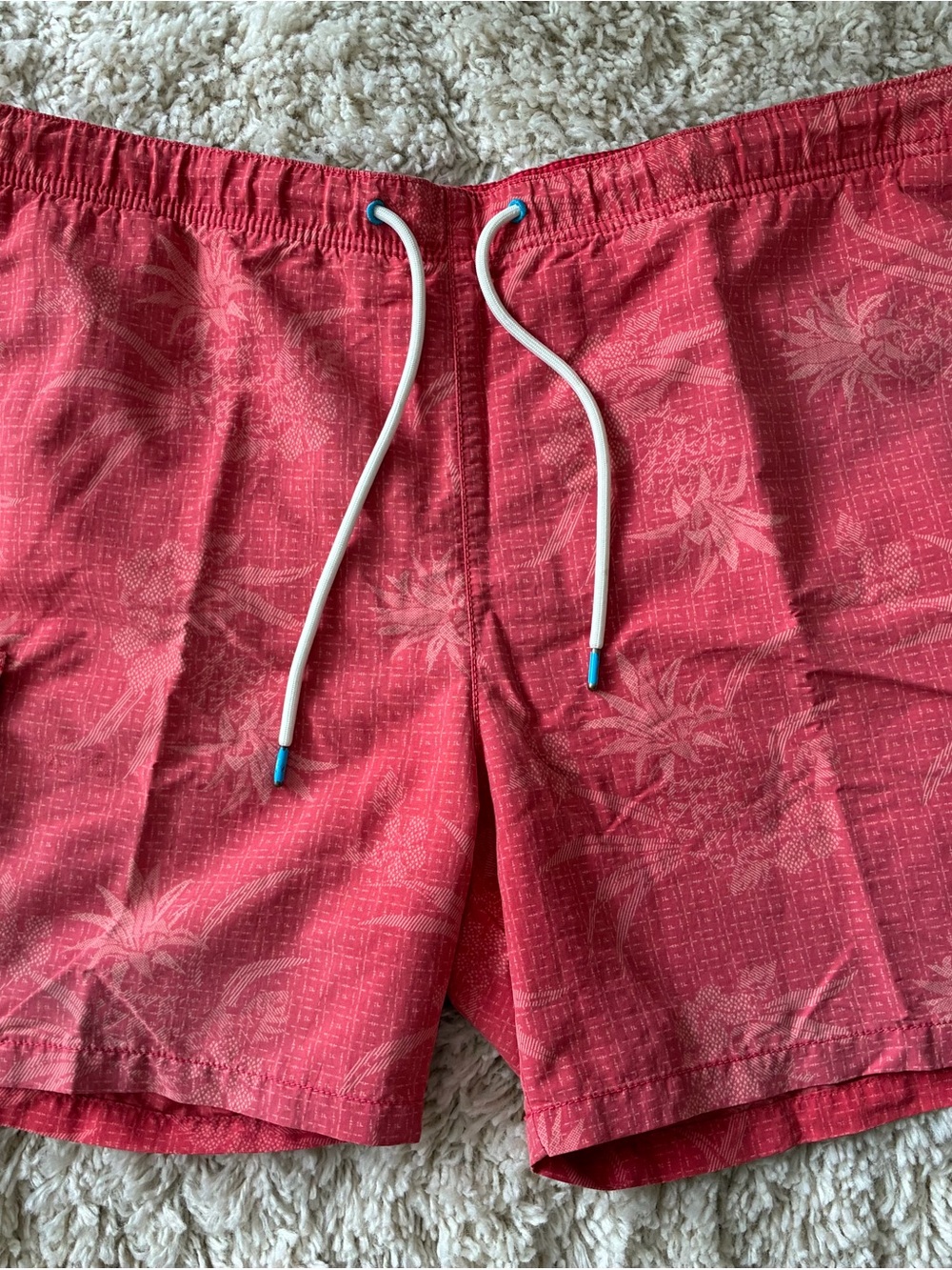 Tommy Bahama Coral Tropical-Print Swim Trunks with White Drawstring